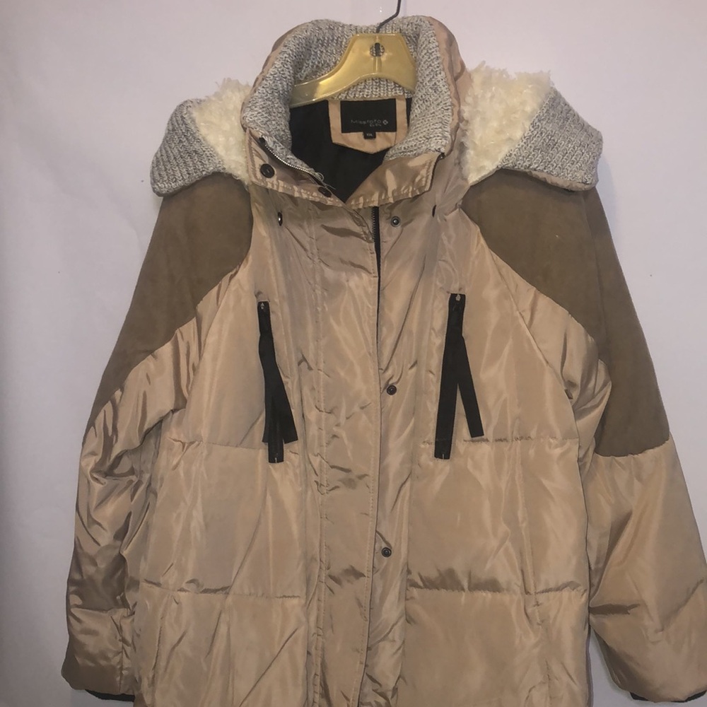Missfofo: ELSN Great Puffer Tan, Fur-Like and Suede Coat (new w/o tag)